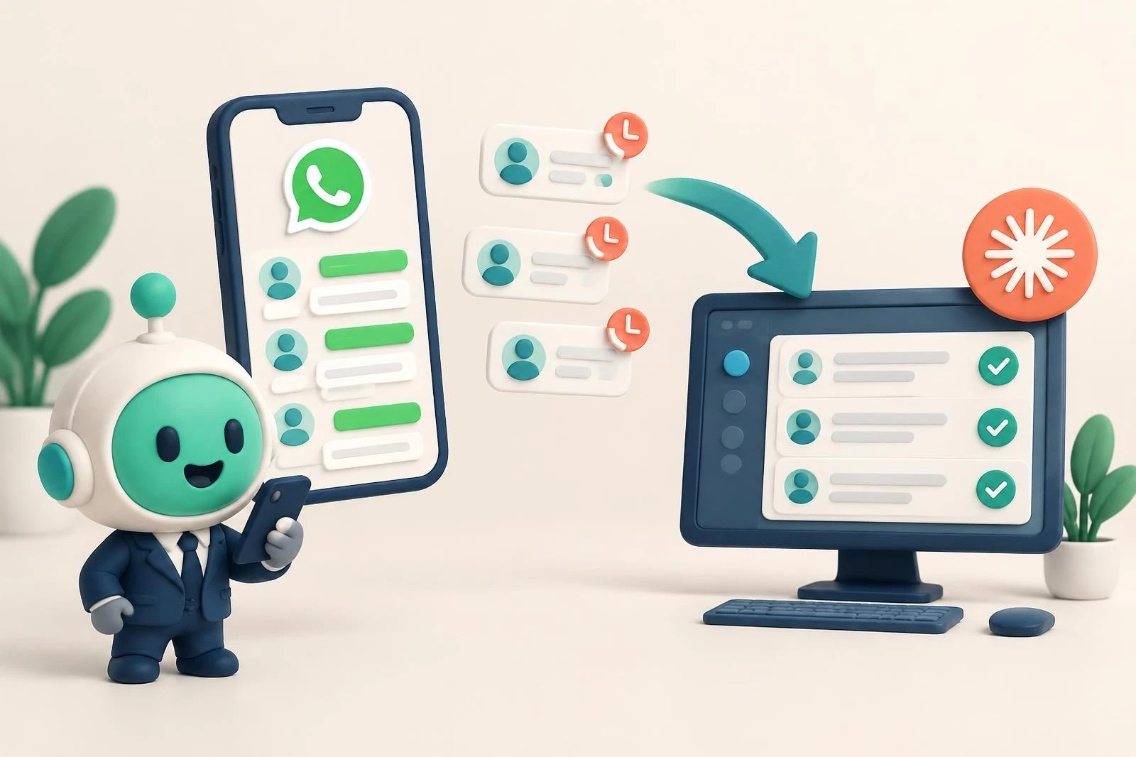 Chats de WhatsApp pendientes organizados por Claude mediante Chatty, con relojes de espera y tareas resueltas