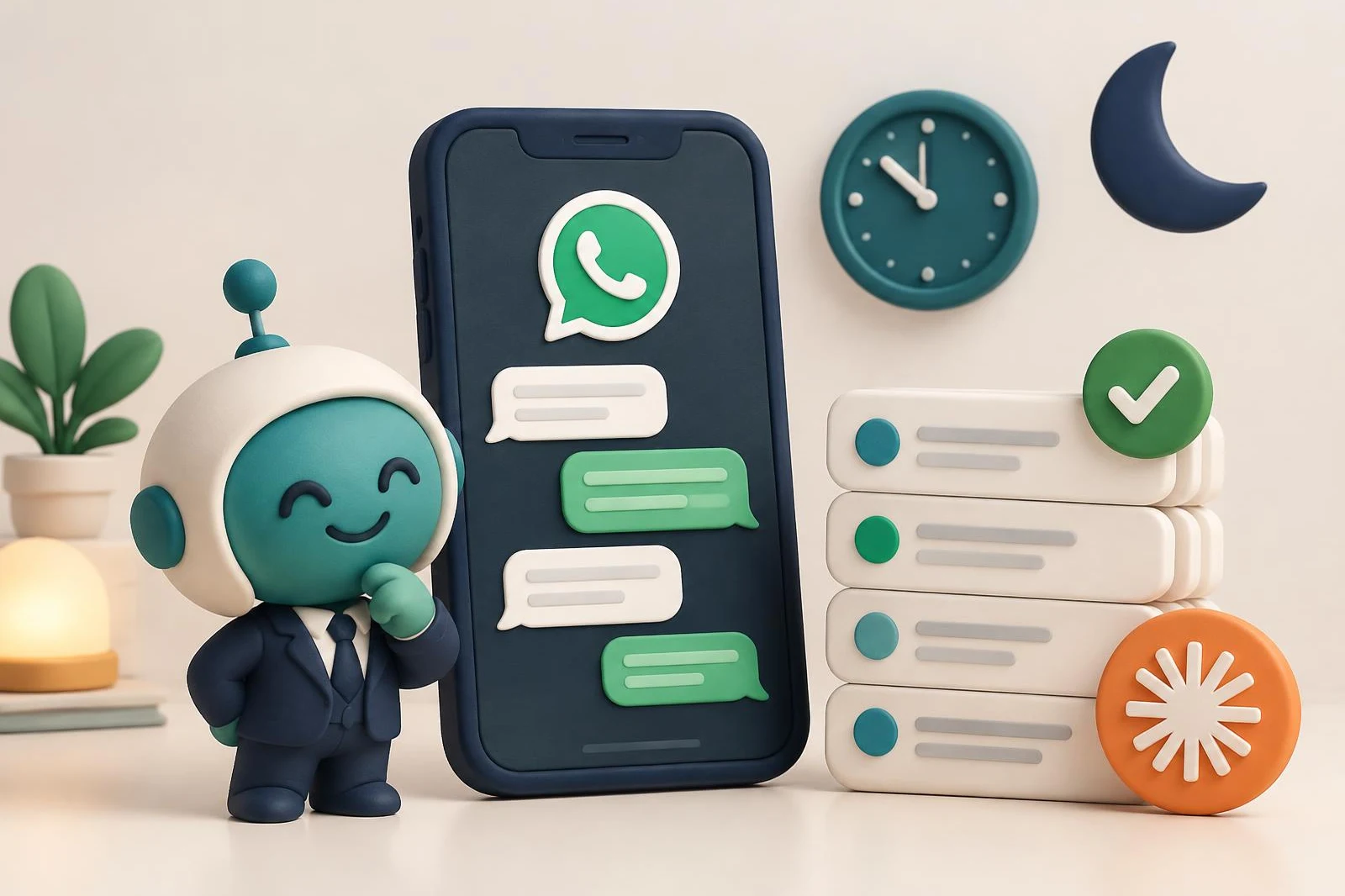 WhatsApp messages received after business hours, with a night-time clock and a to-do list organized by Chatty