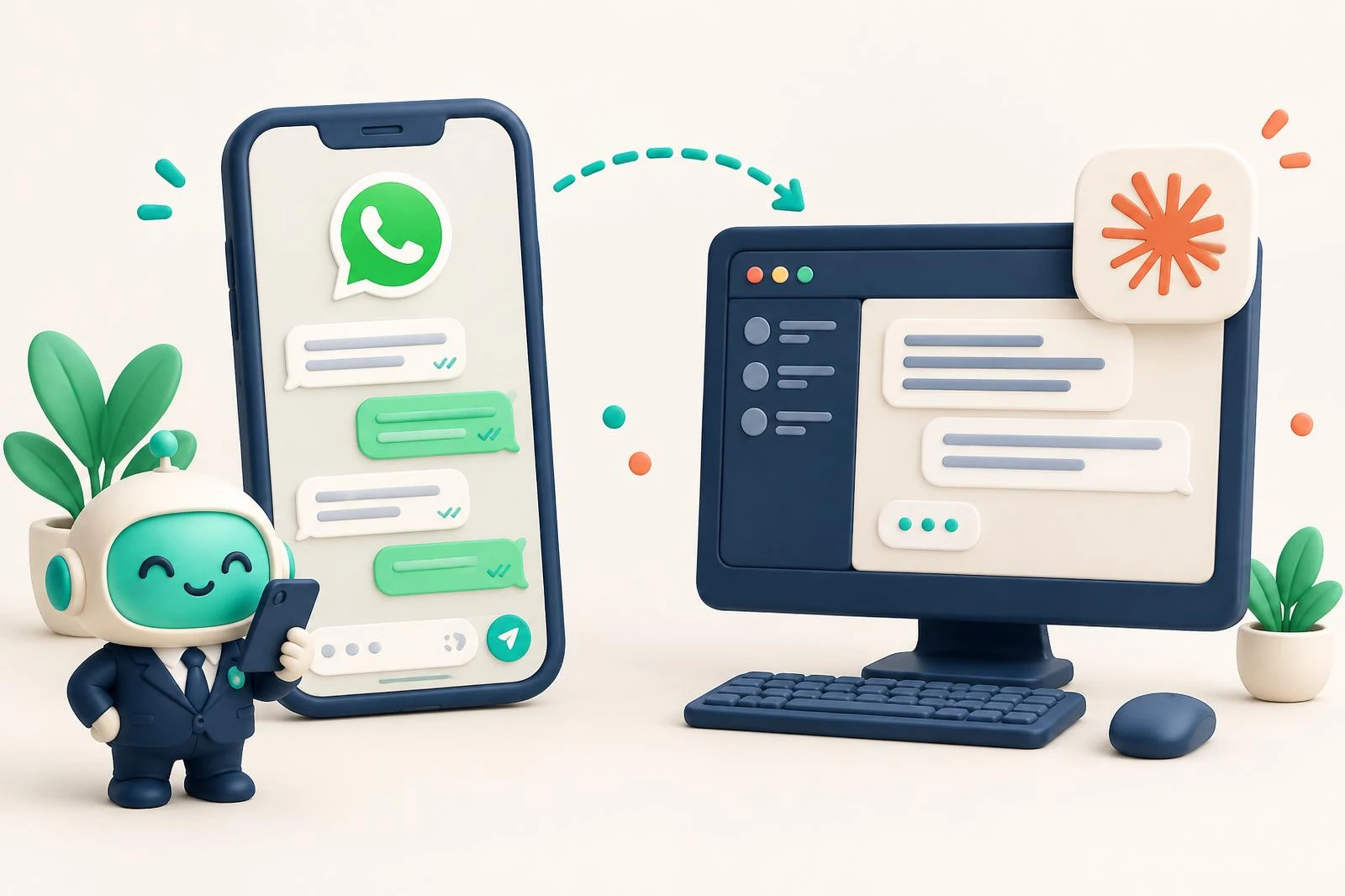 Illustration of a business WhatsApp chat linked to Claude through the Chatty connector on Meta's official API